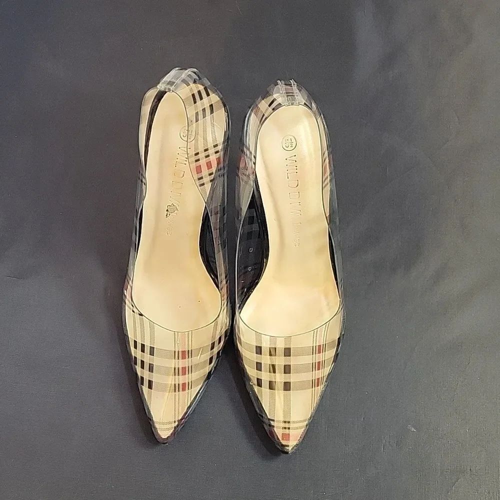 WILD DIVA PLAID POINTED TOE HIGH HEEL STILETTOS PUMP S2 - Picture 2 of 16